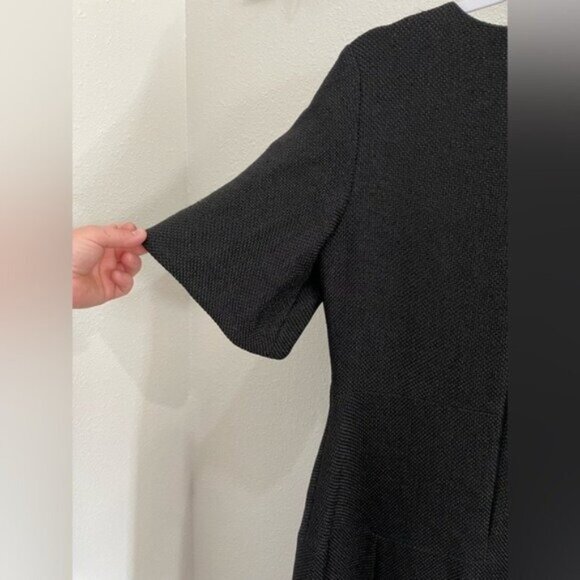 BEVZA Black Feminine Designer Sheath Mini Dress Textured Chic Silk Wool Blend - Picture 11 of 13